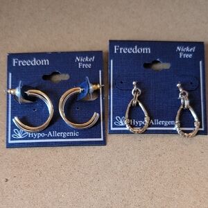 Freedom Silver Hoop and Drop Earrings Set